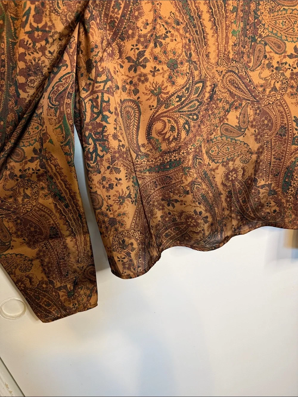 NWT H&M Puff Sleeve Blouse Paisley Brown Neutrals Maximalist Grandma Office S